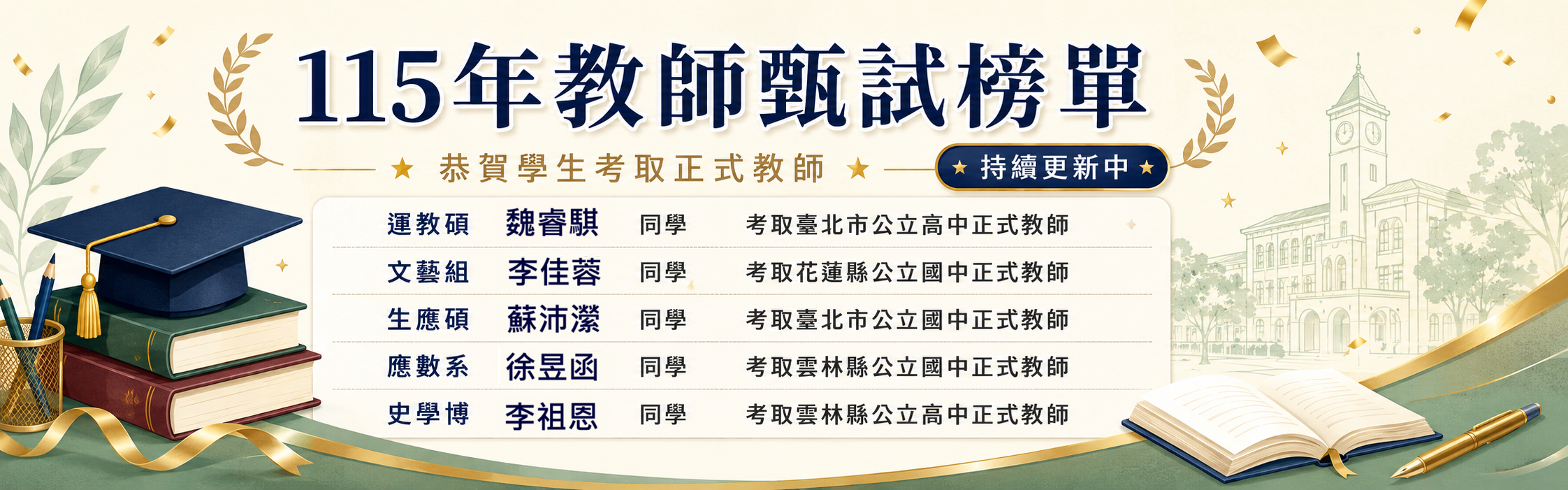 115校友考取正式教師榜單